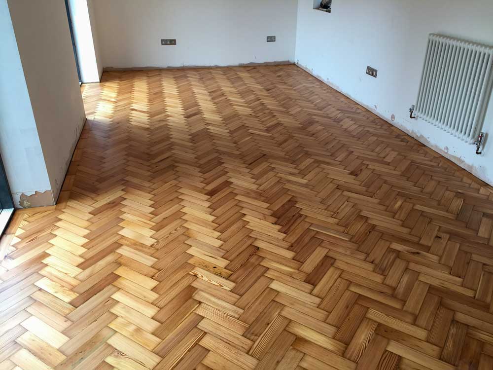 Reclaimed pine parquet flooring