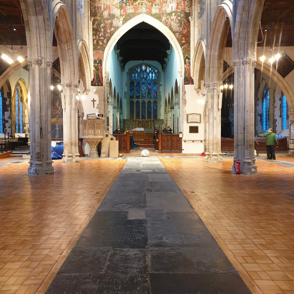 St thomas's church completed commercial sanding project showing finished floor.