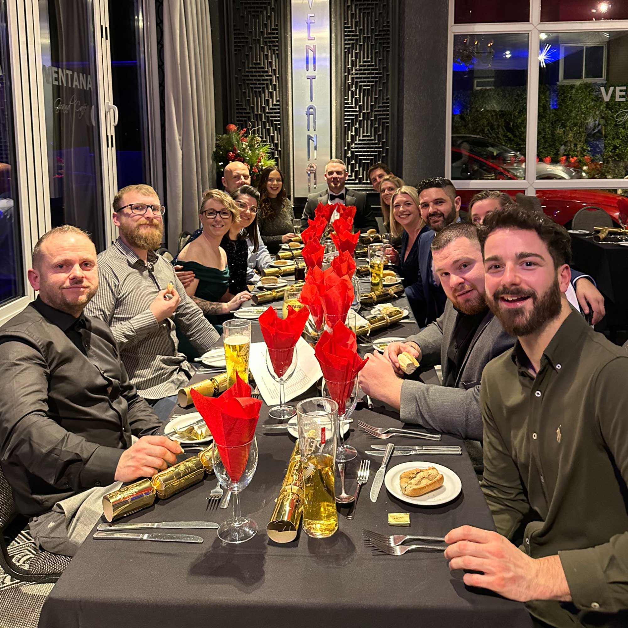 Salisbury wood floors team having dinner at a restaurant.