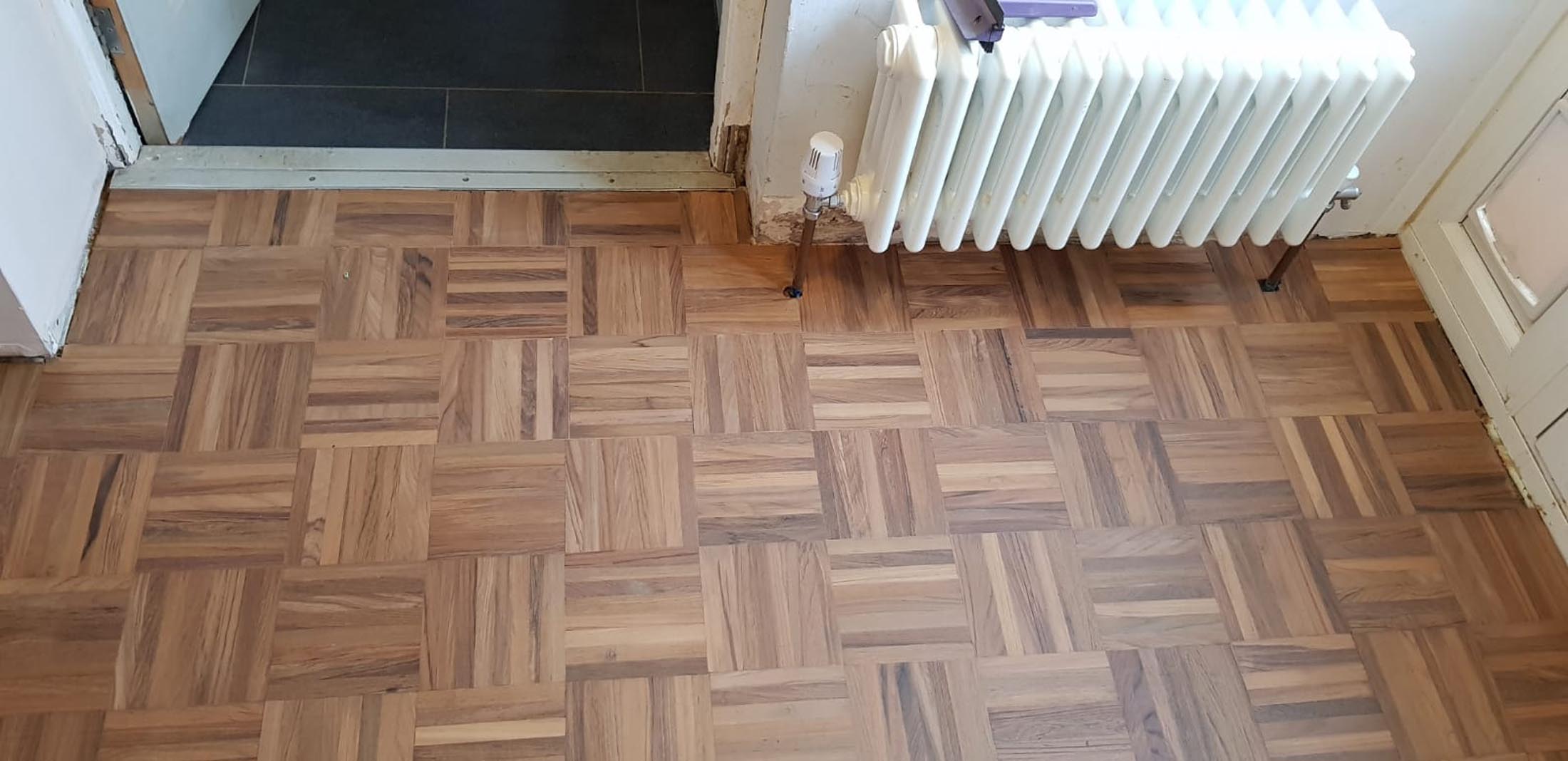 Sanding and sealing/restoration parquet mosaic including lots of repairs, finished with Bona Natural in Southampton