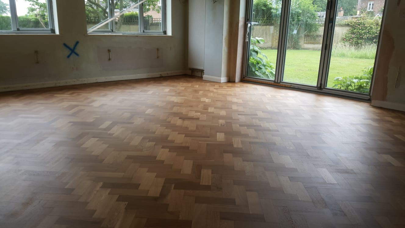 Rhodesian Teak Herringbone Parquet Floor Restored, Romsey