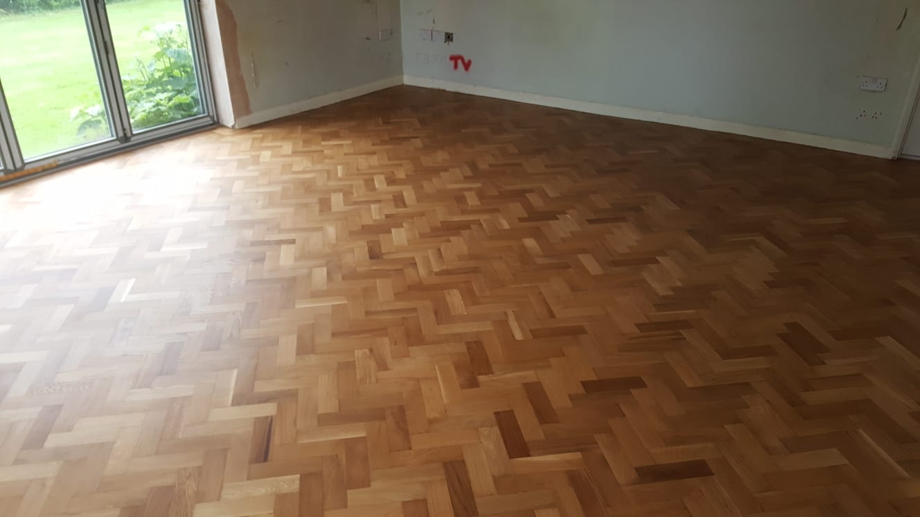 Rhodesian Teak Herringbone Parquet Floor Restored, Romsey