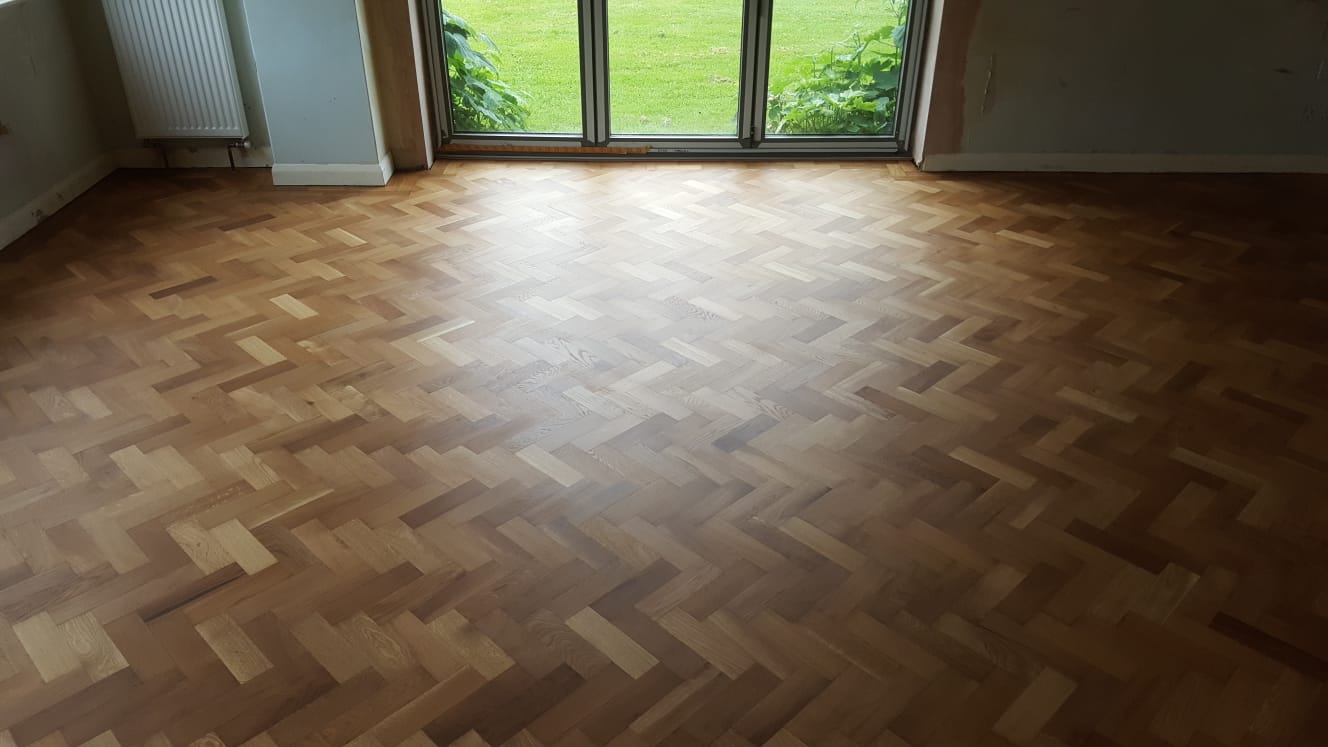 Rhodesian Teak Herringbone Parquet Floor Restored, Romsey