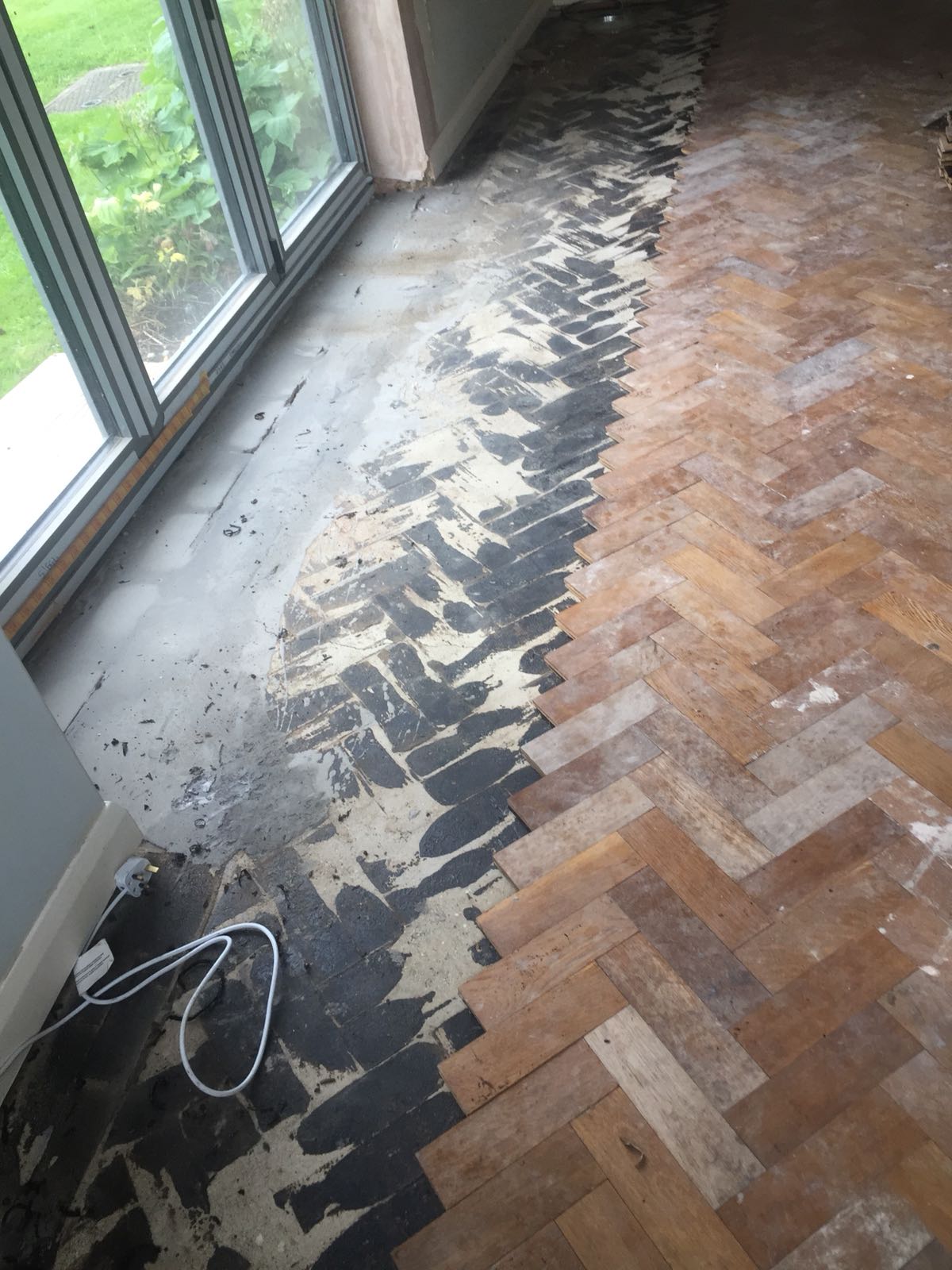 Rhodesian Teak Herringbone Parquet Floor Restored, Romsey