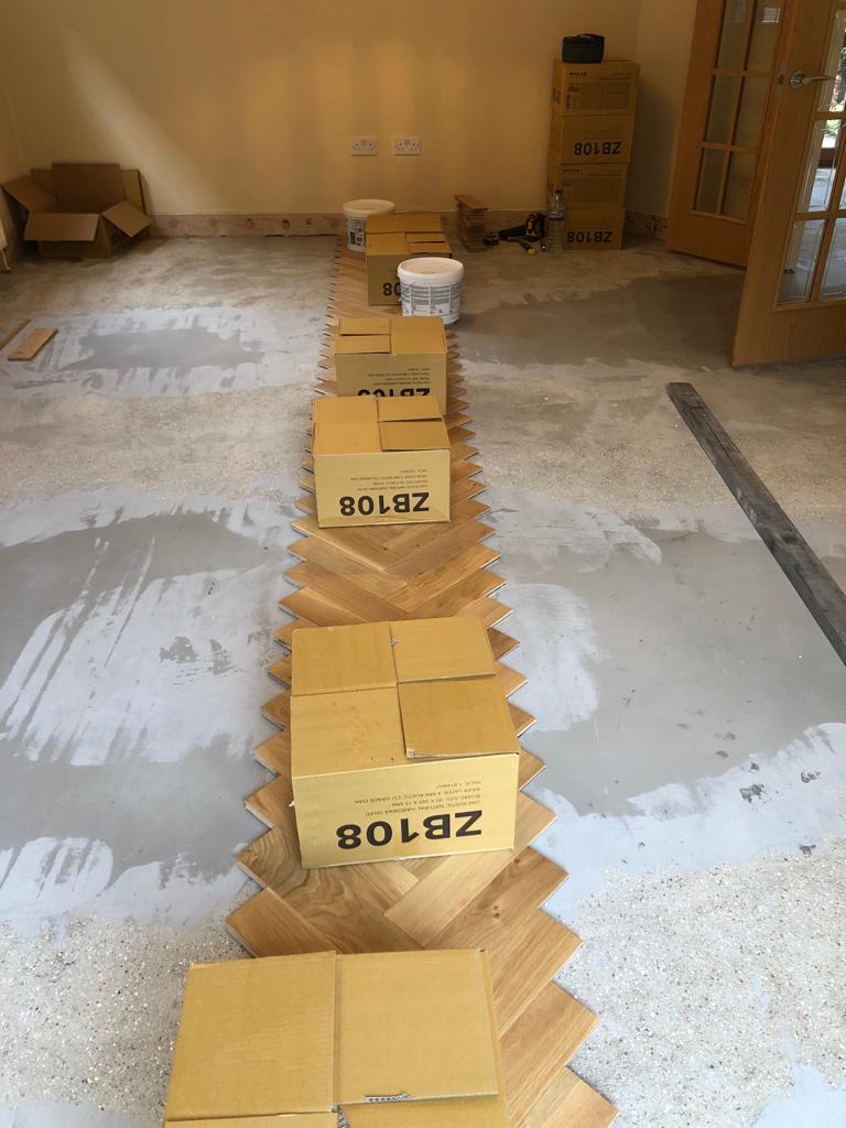 Oak Herringbone Parquet Flooring Installed, Basingstoke