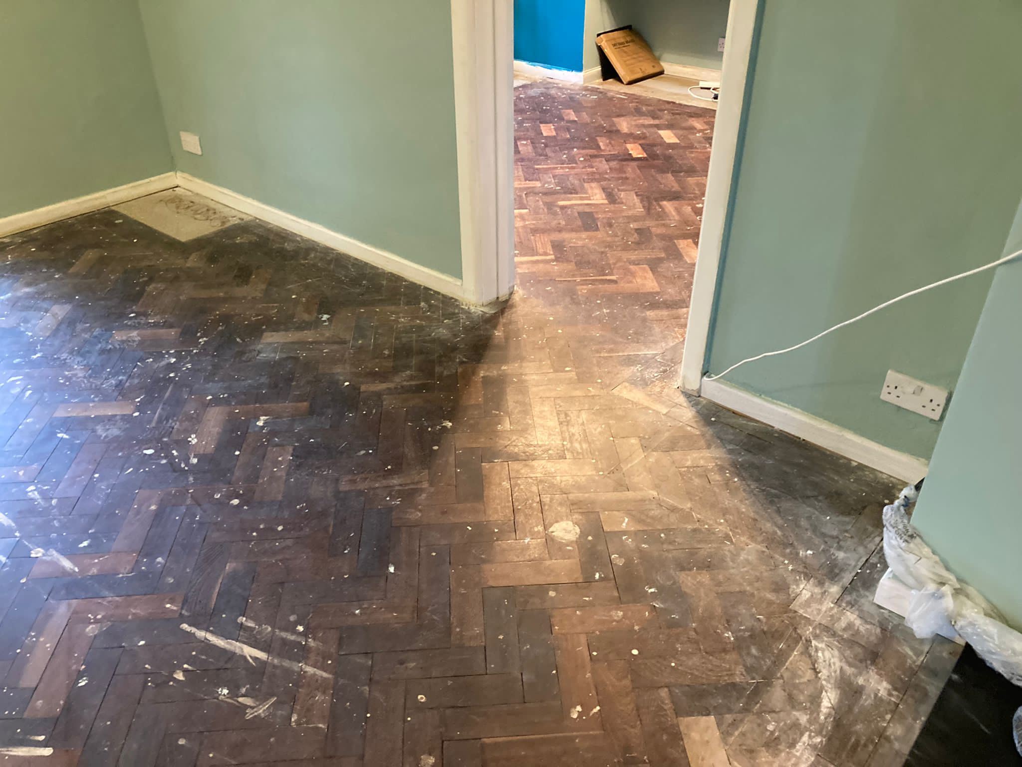 African Mahogany (Sapele) Herringbone Parquet Restoration, Andover