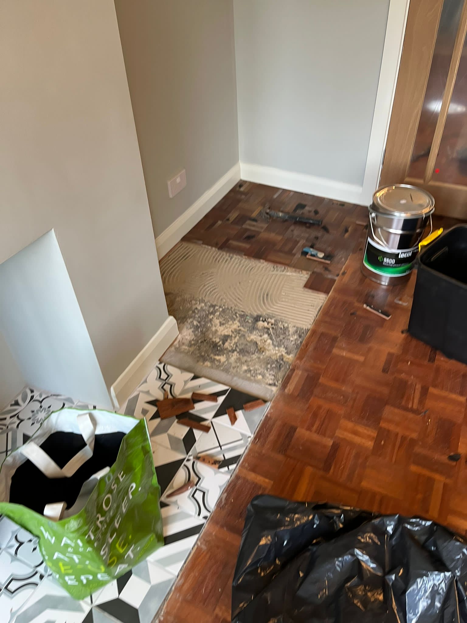 Merbau Mosaic Parquet Floor Repaired & Restored, Romsey