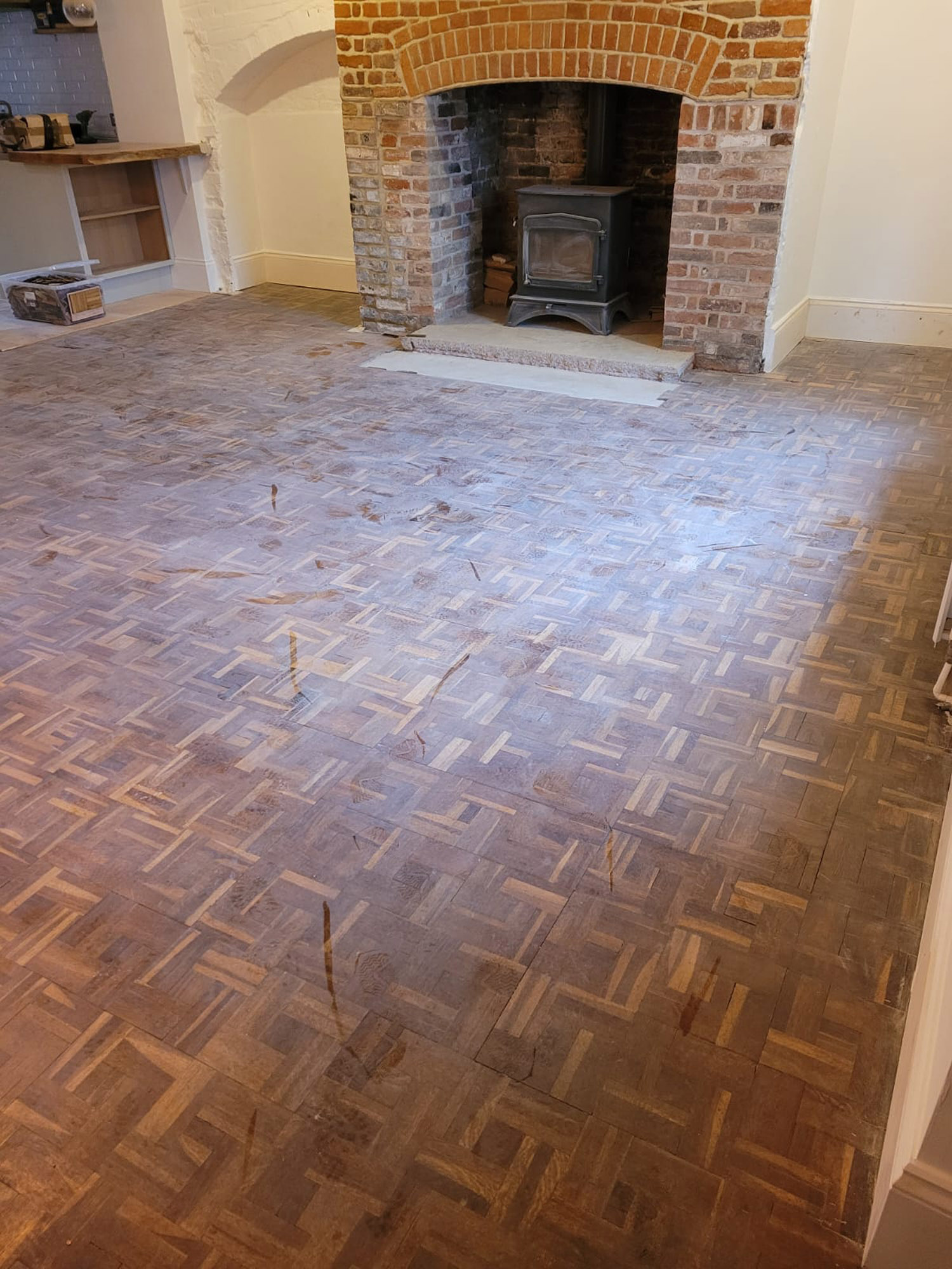 Double-Weave Oak Parquet Floor Repaired & Restored, Salisbury