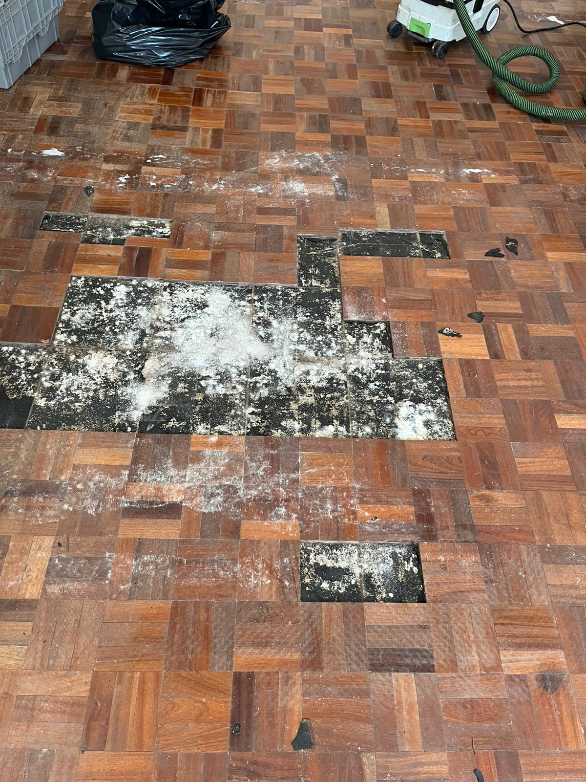Iroko Basket Weave Parquet Floor Repaired & Restored, Lyndhurst