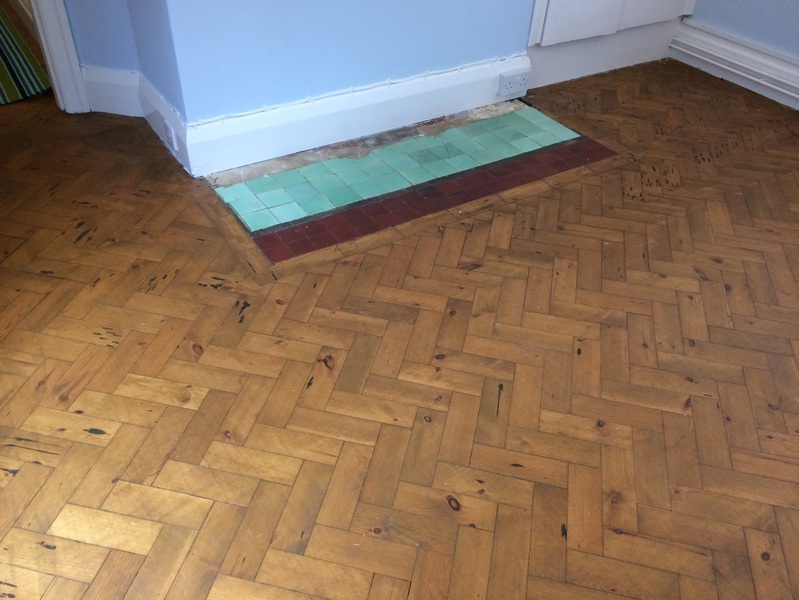 Herringbone pine parquet wood/timber flooring sanding. parquet repairs and refinishing Southampton