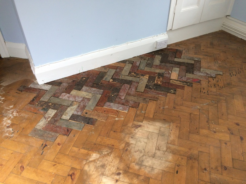 Herringbone pine parquet wood/timber flooring sanding. parquet repairs and refinishing Southampton