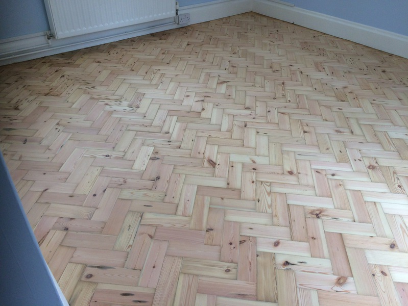 Herringbone pine parquet wood/timber flooring sanding. parquet repairs and refinishing Southampton