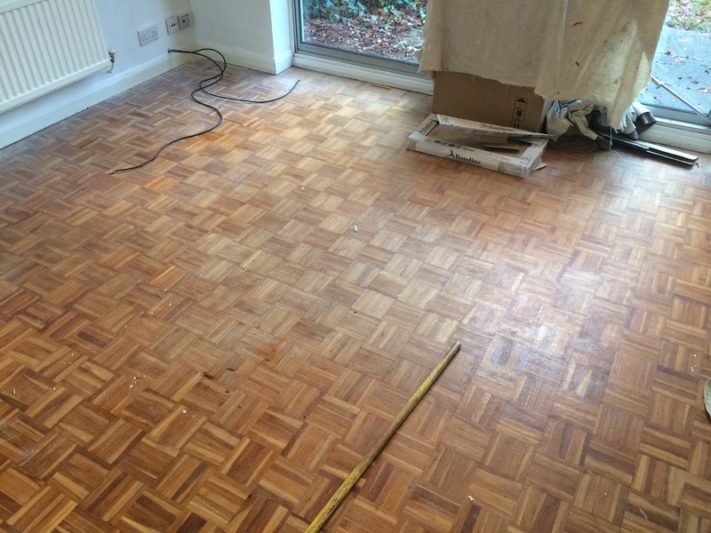 Parquet mosaic wooden floor sanding/restoration with repairs and refinishing Stockbridge