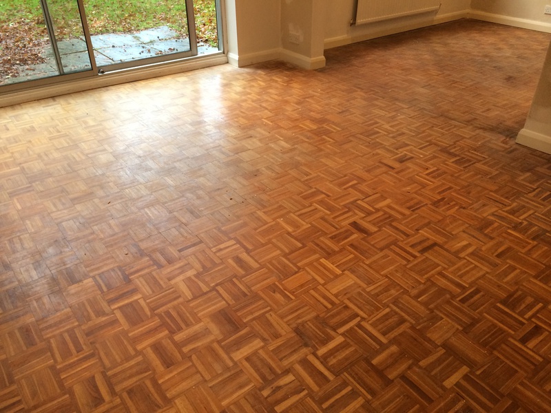 Parquet mosaic wooden floor sanding/restoration with repairs and refinishing Stockbridge