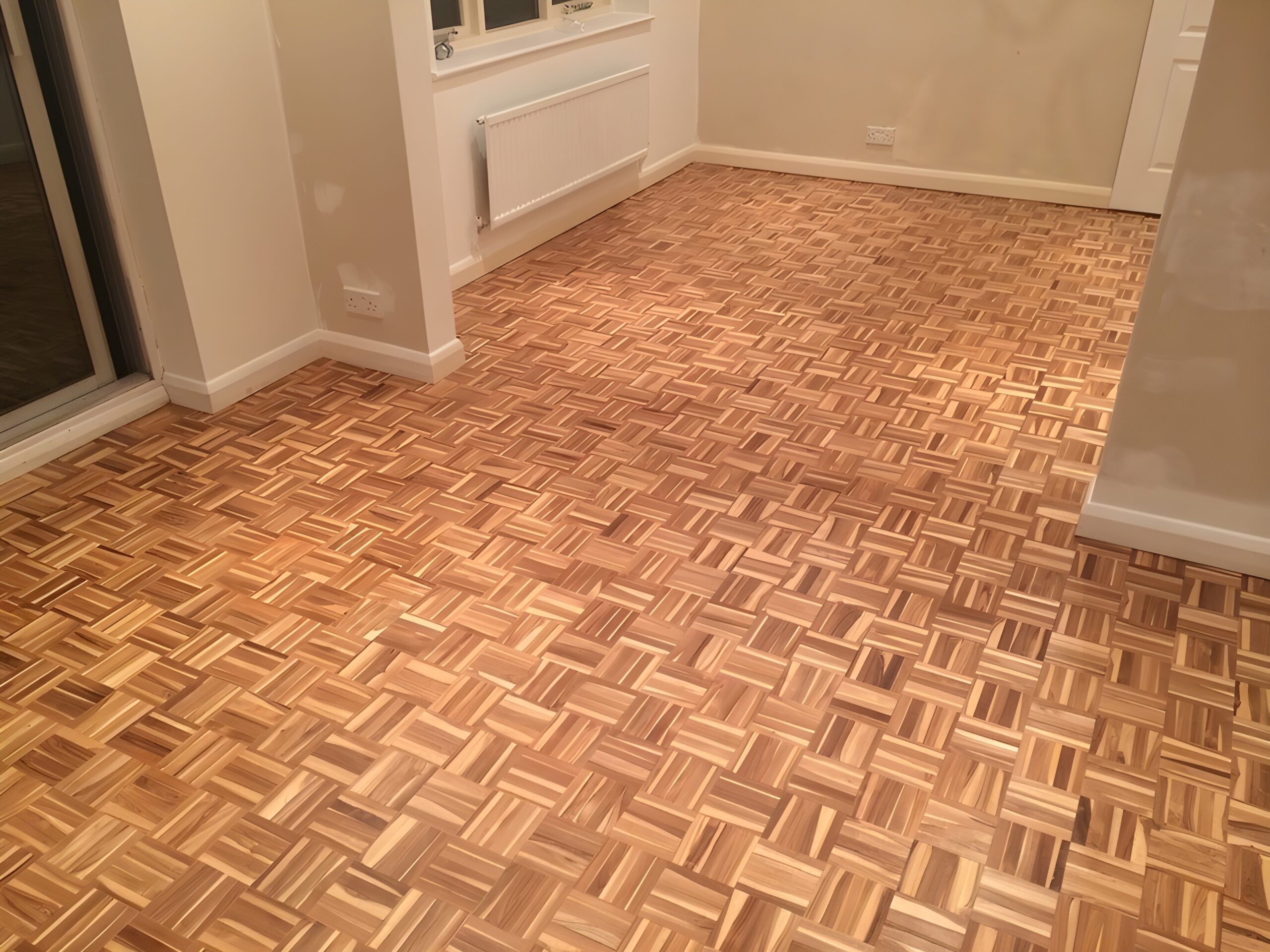 Parquet mosaic wooden floor sanding/restoration with repairs and refinishing Stockbridge