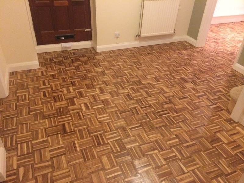 Parquet mosaic wooden floor sanding/restoration with repairs and refinishing Stockbridge
