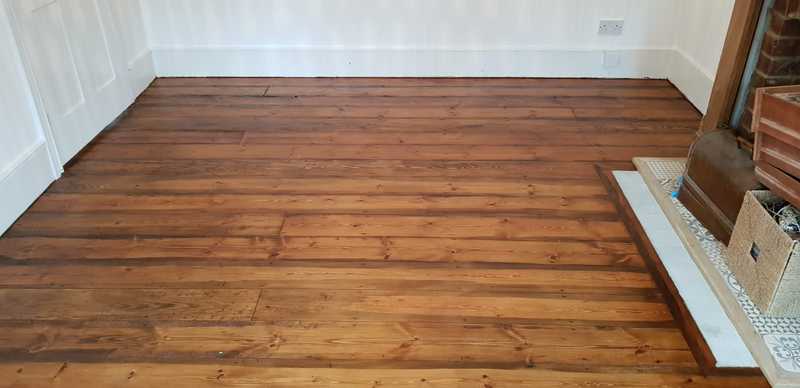 Sanding and staining pine floorboards in Warminster