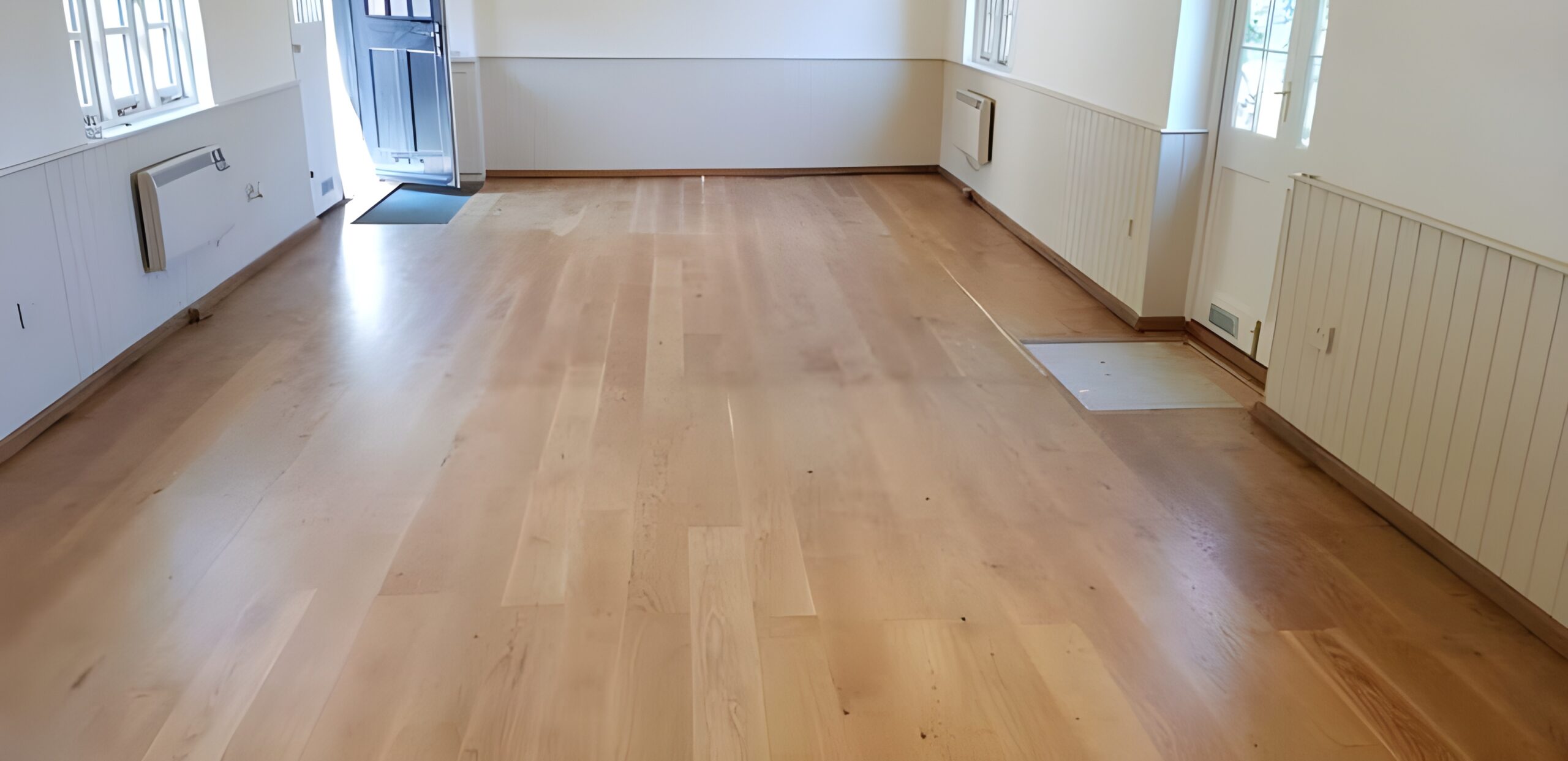 Sanding and sealing of Oak plank flooring in Lymington, after.