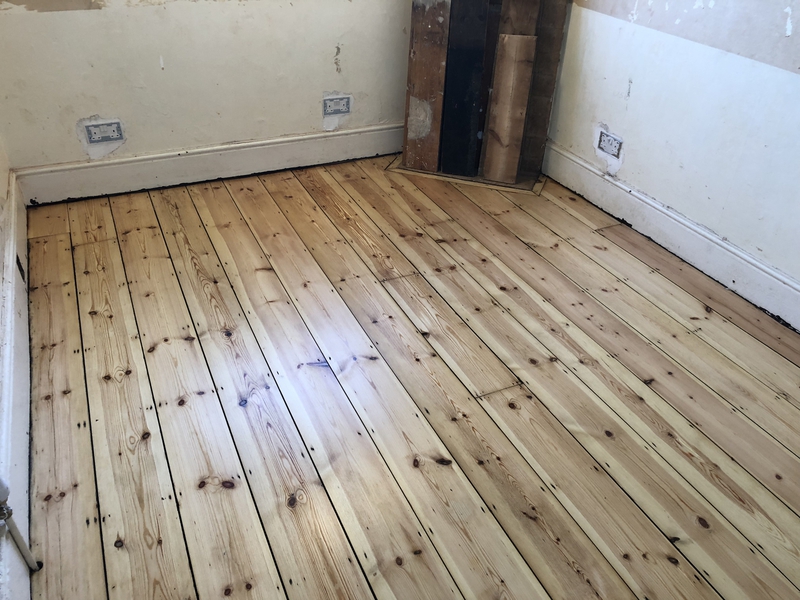old Victorian pine floorboards sanded, repaired and sealed with Bona Traffic HD