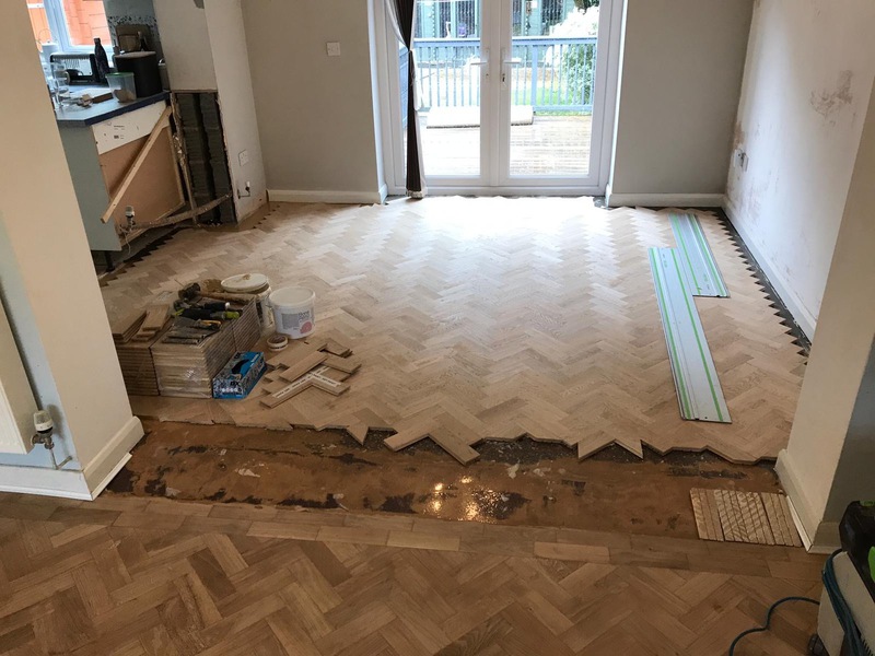 Oak Parquet floor restoration - extended - repaired - sanded and finished with Bona Traffic in Southampton