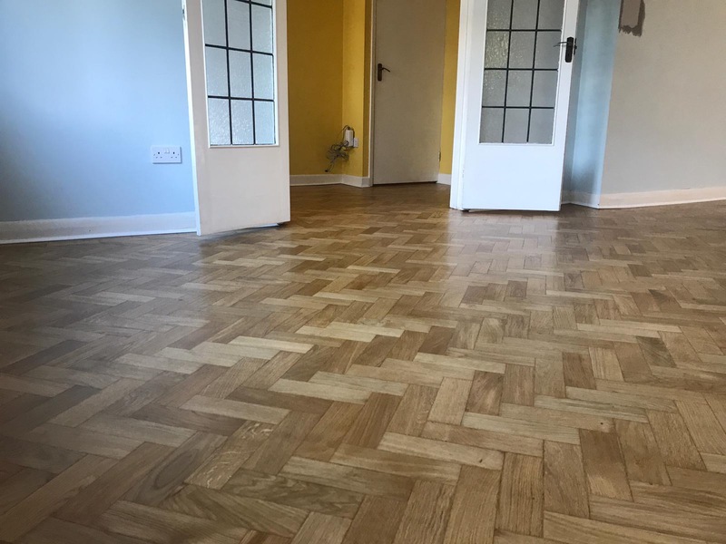 Oak Parquet floor restoration - extended - repaired - sanded and finished with Bona Traffic in Southampton