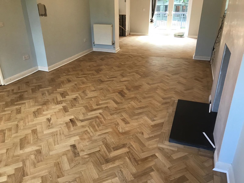 Oak Parquet floor restoration - extended - repaired - sanded and finished with Bona Traffic in Southampton