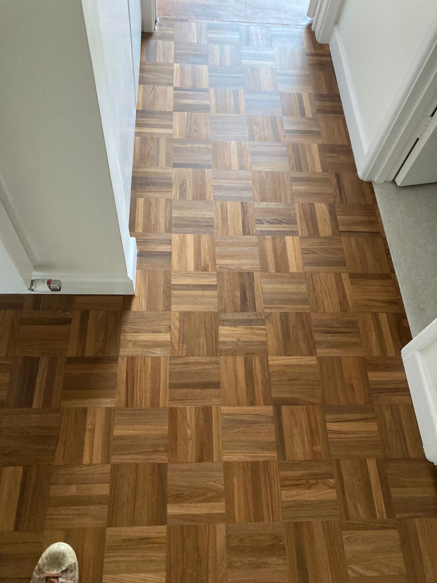 (new) Burmese or Indonesian Teak Mosaic parquet Restoration, Bona traffic Xtra Matt - Lymington