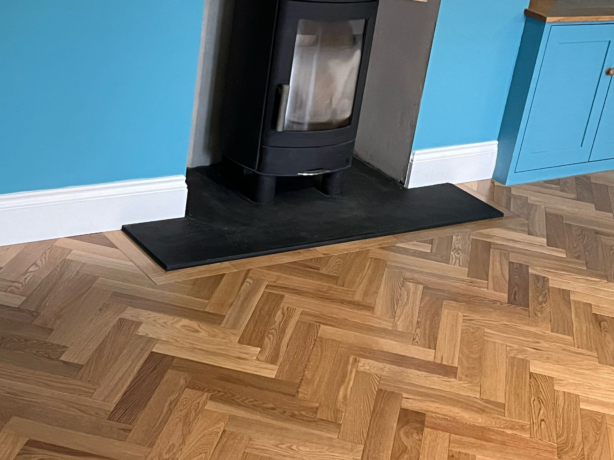 Eton Oiled Oak Herringbone Parquet Wood Flooring Fitted, Salisbury