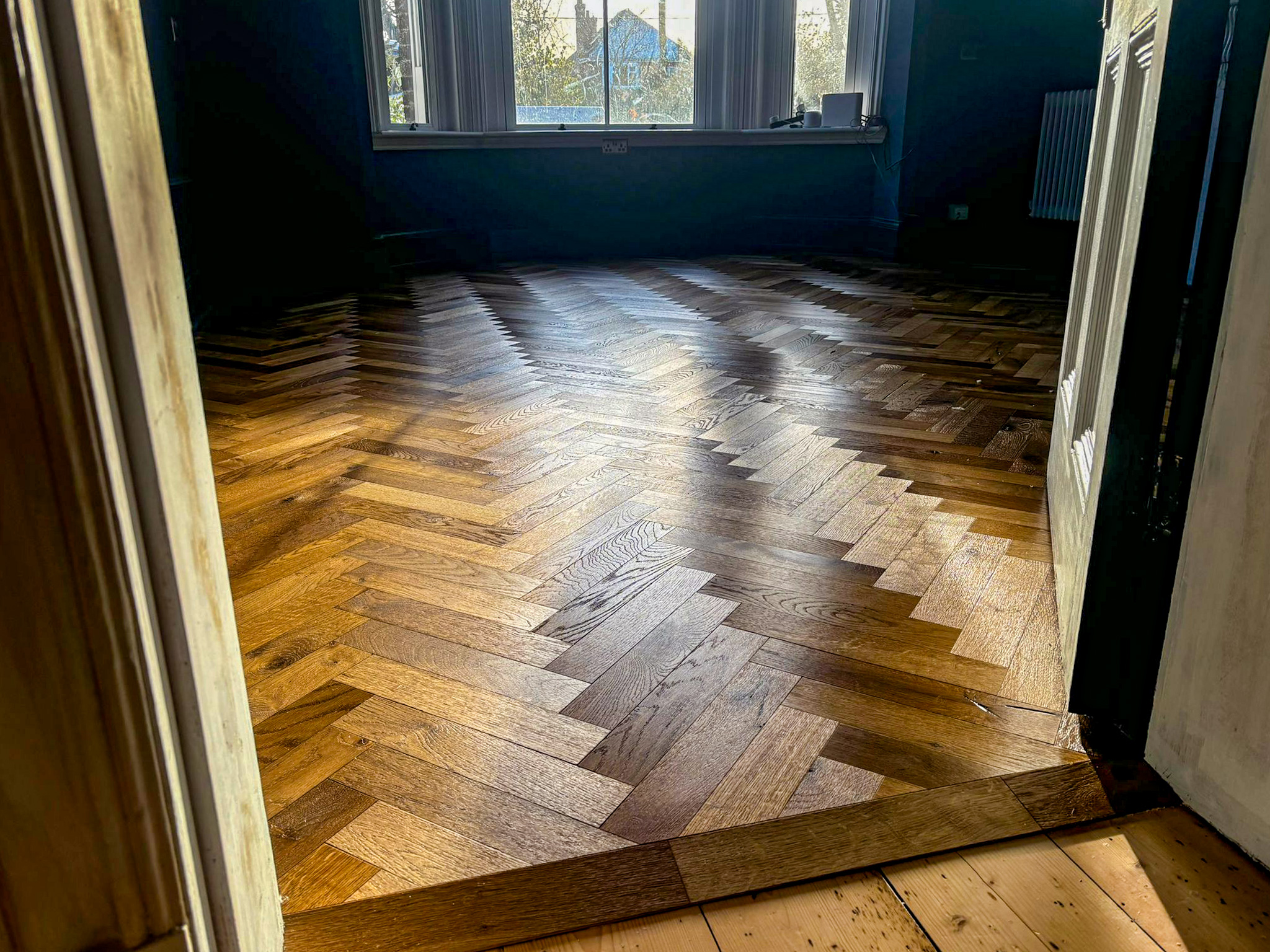 Rustic Cracked Oak Parquet Flooring Installation, Andover