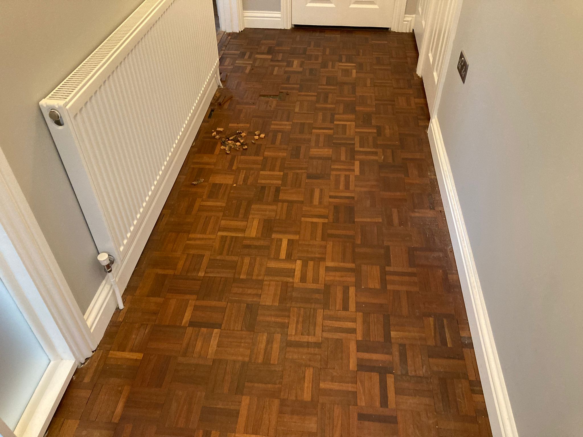 Merbau Mosaic Parquet Floor Restored, Salisbury