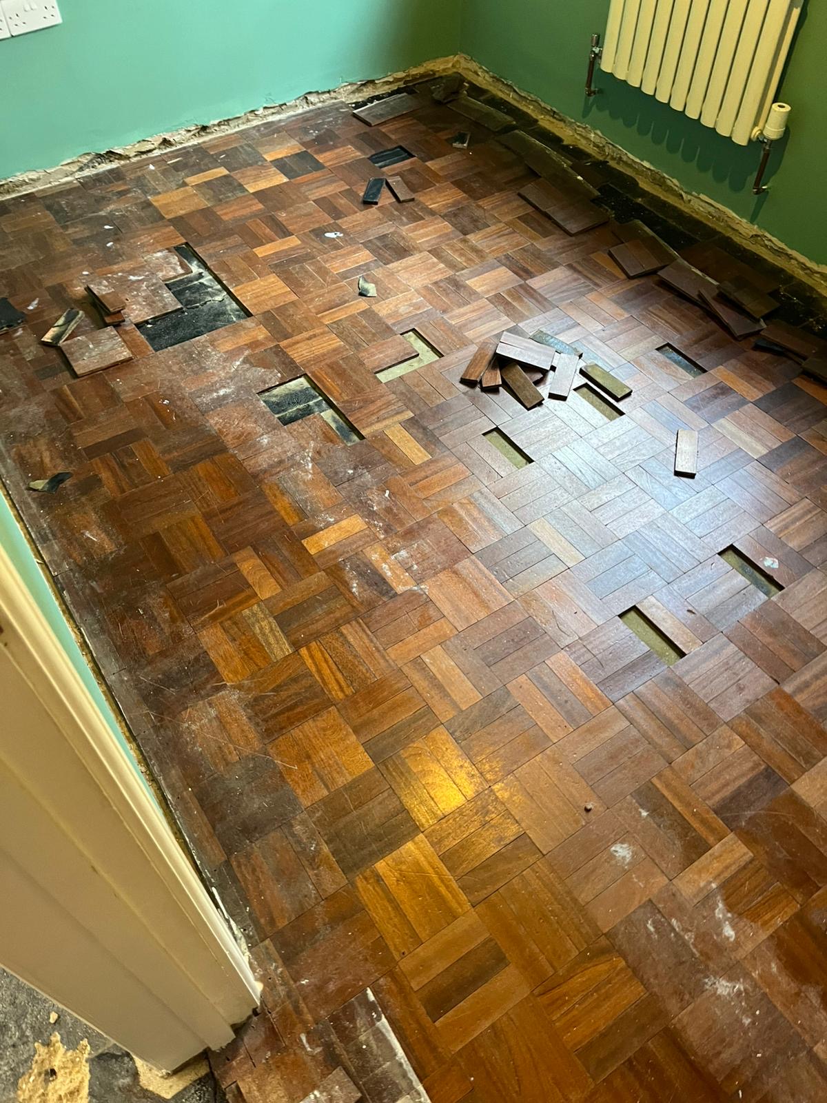 Iroko Basket Weave Parquet Floor Repaired & Restored, Lyndhurst