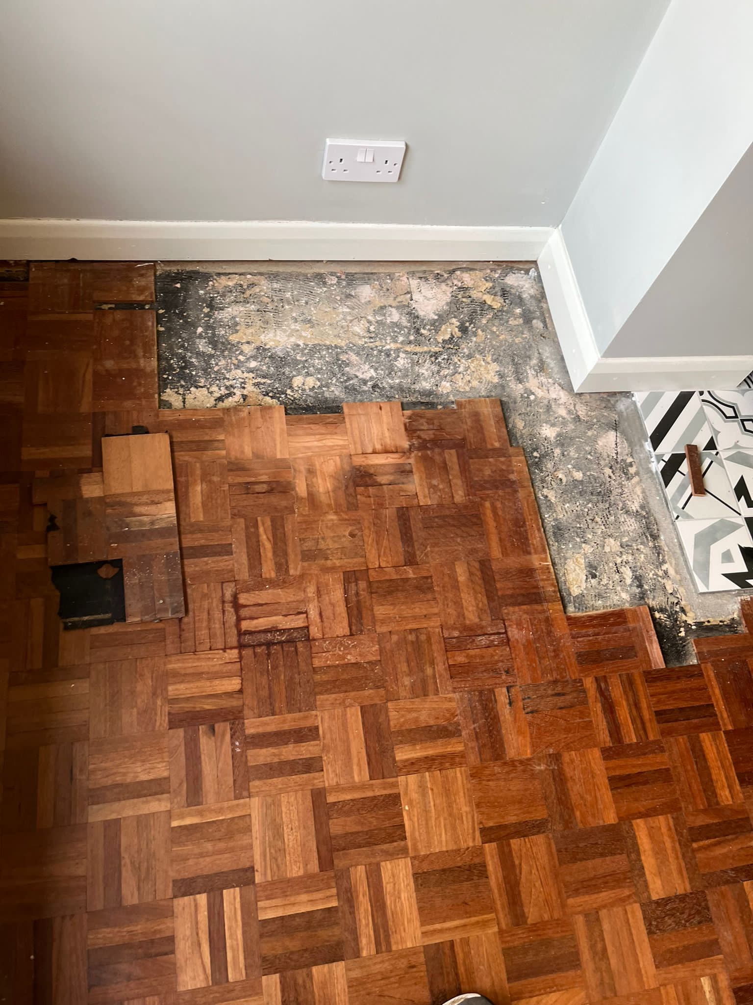 Merbau Mosaic Parquet Floor Repaired & Restored, Romsey