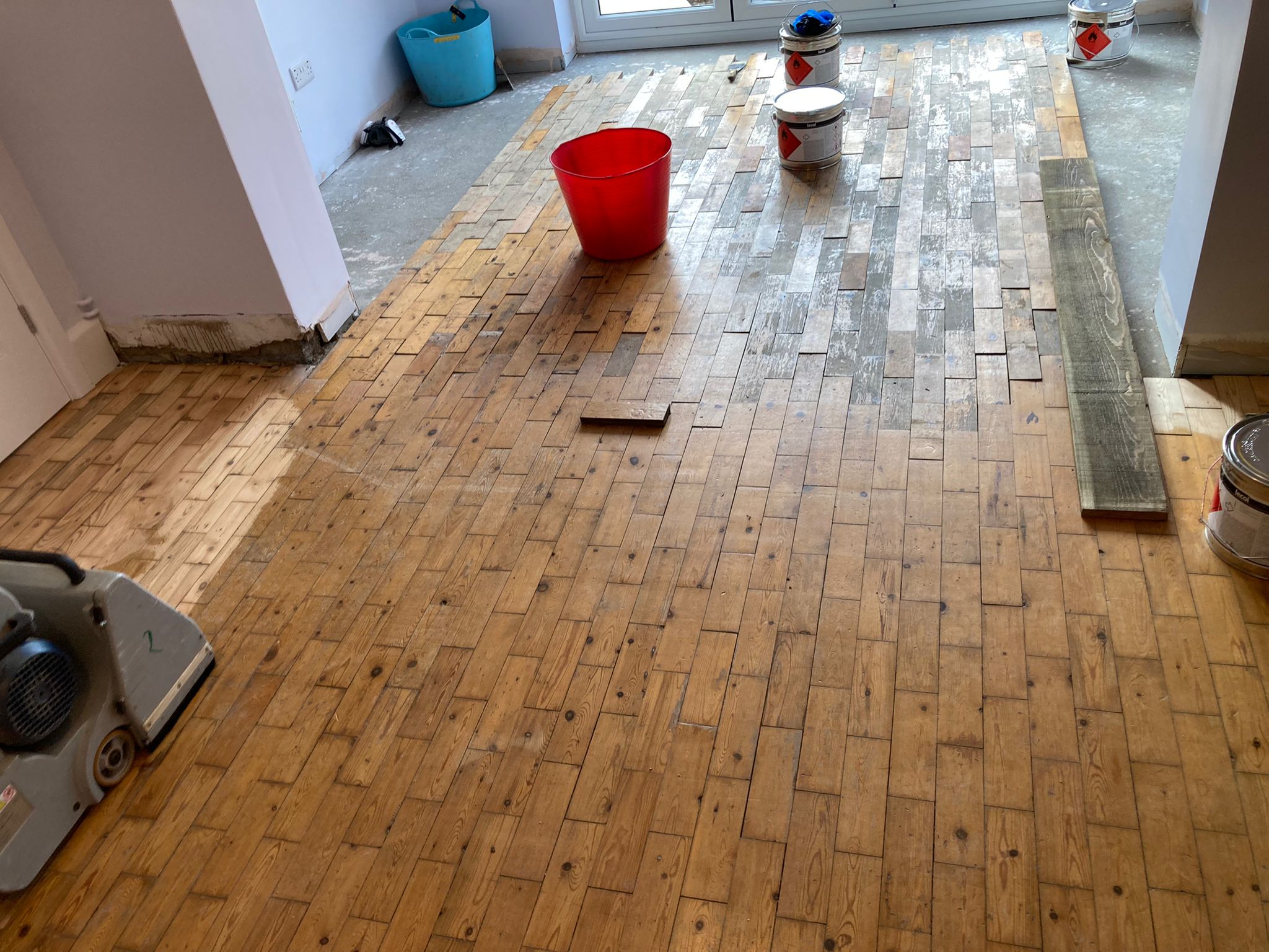 New Scots Pine Parquet Brick Effect Floor Extended, Sanded & Finished, Ringwood