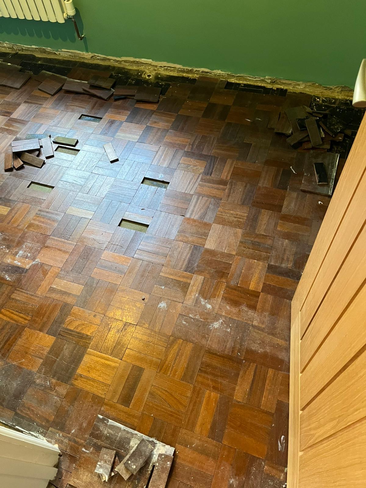 Iroko Basket Weave Parquet Floor Repaired & Restored, Lyndhurst