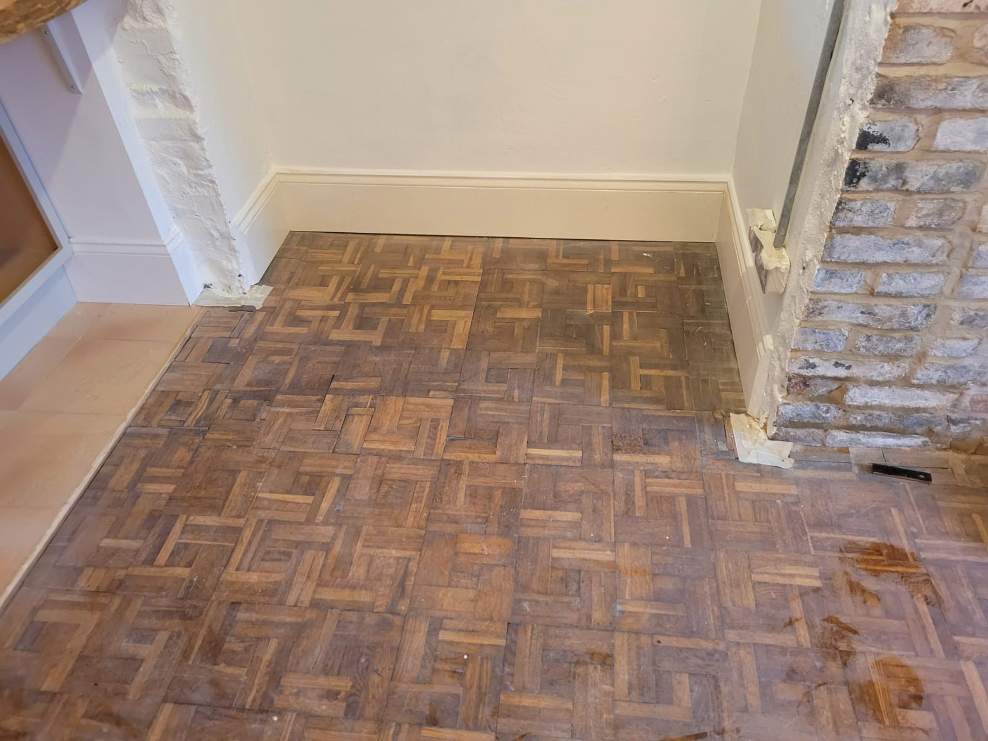 Double-Weave Oak Parquet Floor Repaired & Restored, Salisbury