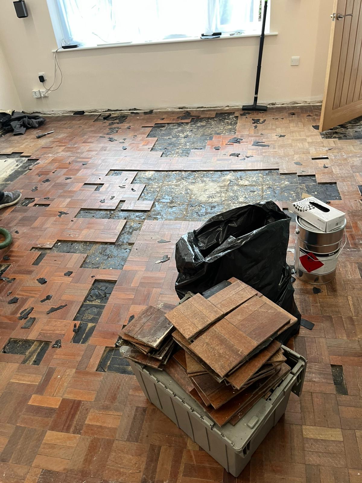 Iroko Basket Weave Parquet Floor Repaired & Restored, Lyndhurst