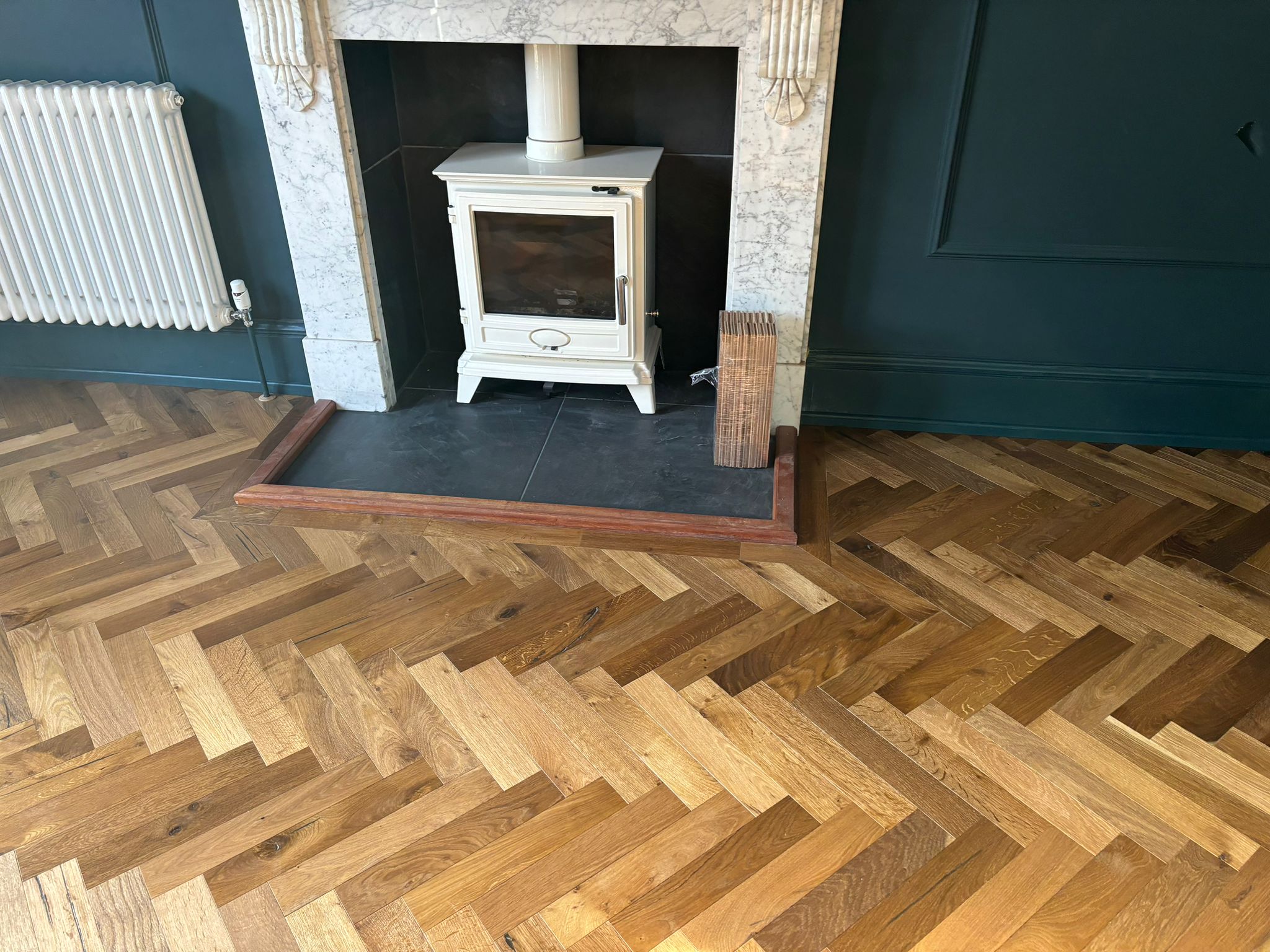 Rustic Cracked Oak Parquet Flooring Installation, Andover