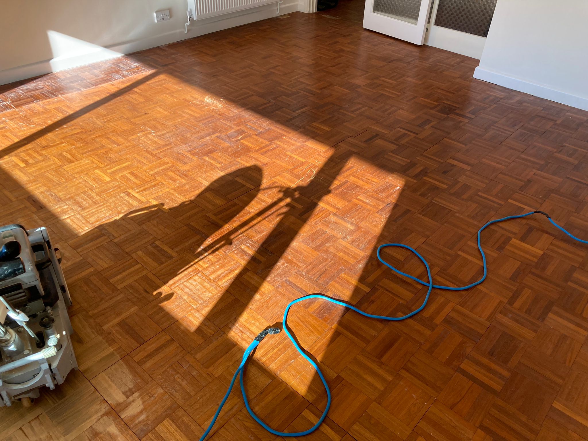 (new) Burmese or Indonesian Teak Mosaic parquet Restoration, Bona traffic Xtra Matt - Lymington