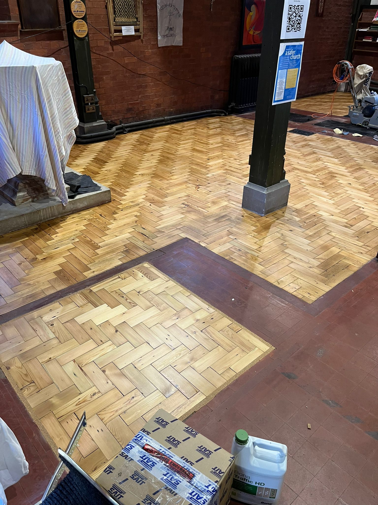 Pine Parquet Church Floor Sanded & Restored, St Michael & All Angels, Wimborne
