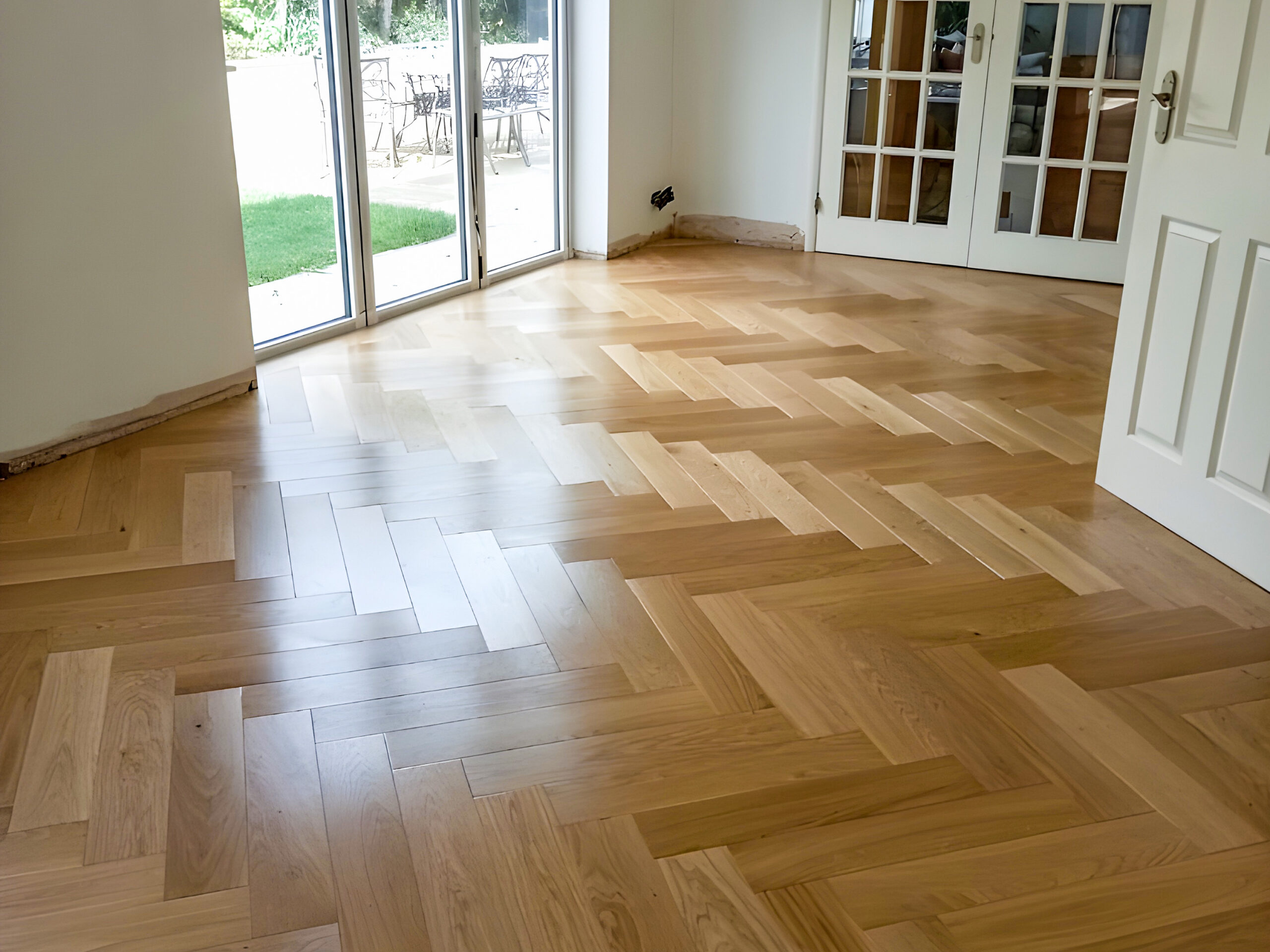 Large Prime Oak Herringbone Parquet Flooring Fitted, Pewsey