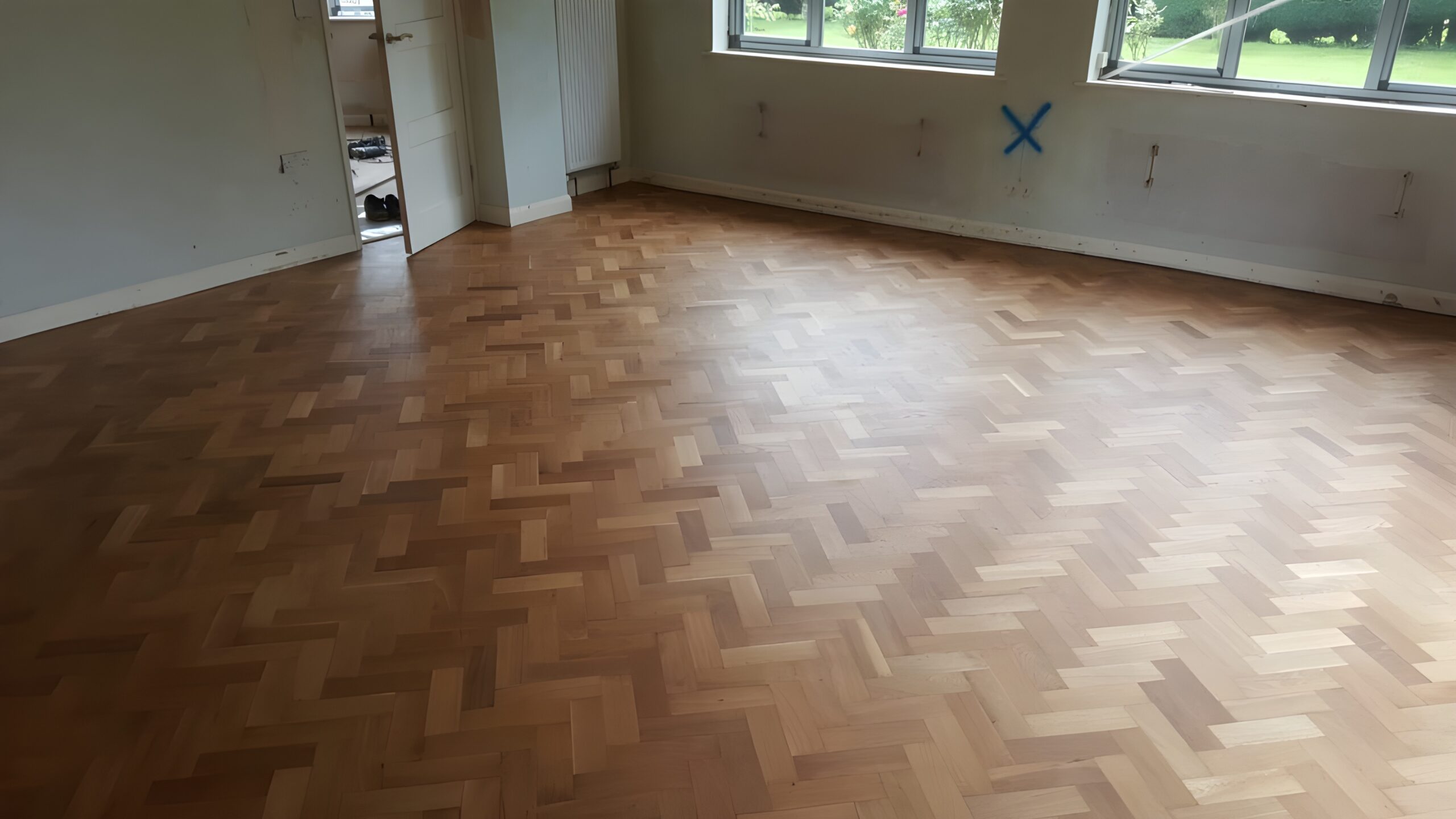Rhodesian Teak Herringbone Parquet Floor Restored, Romsey