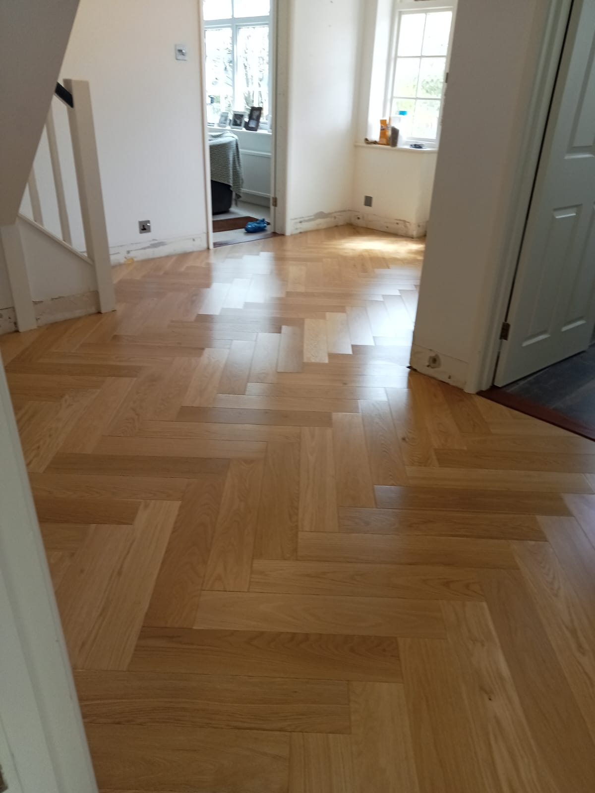 Large Prime Oak Herringbone Parquet Flooring Fitted, Pewsey
