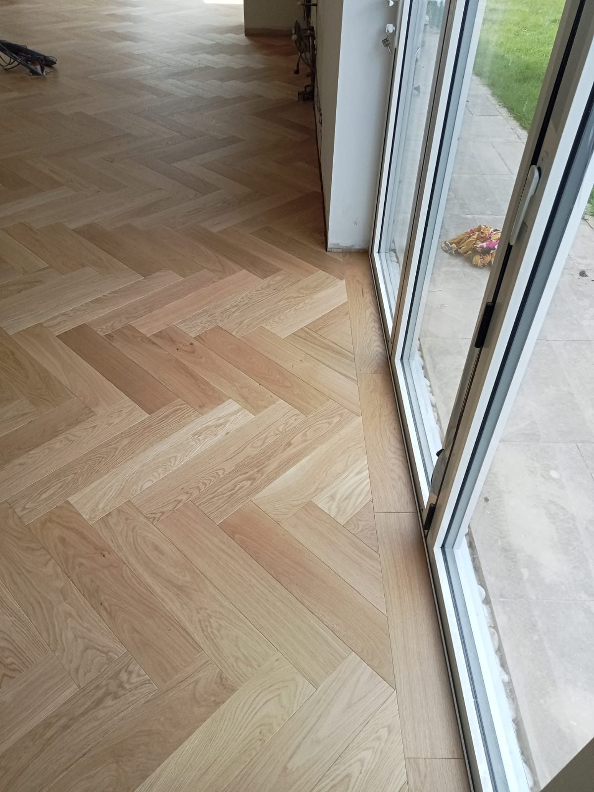 Large Prime Oak Herringbone Parquet Flooring Fitted, Pewsey