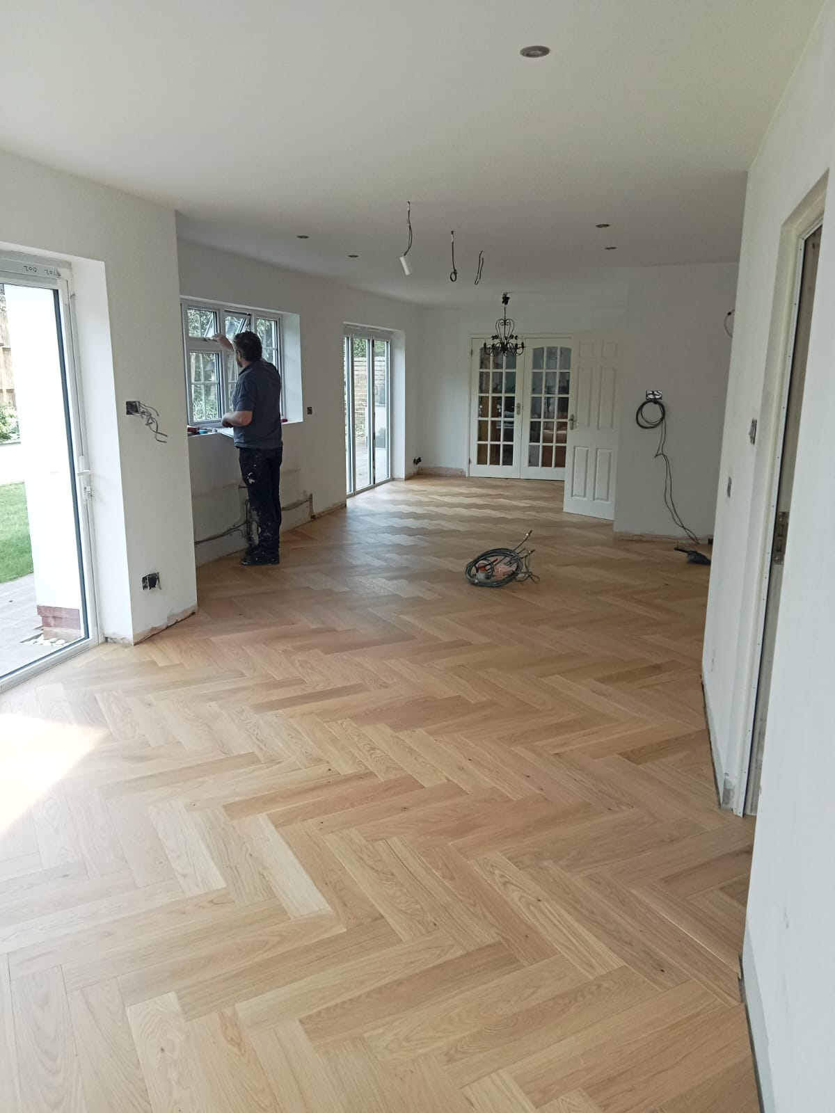 Large Prime Oak Herringbone Parquet Flooring Fitted, Pewsey