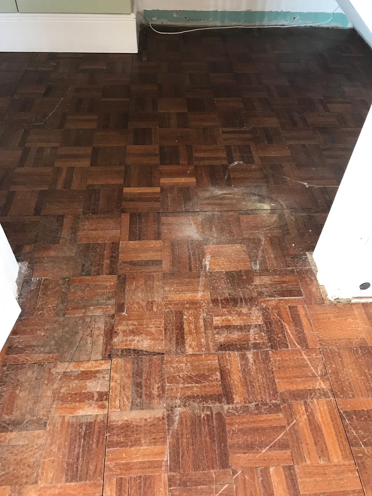 Teak Parquet mosaic wood flooring sanded and re-finished in Ringwood